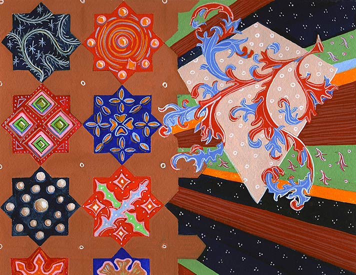 Joan Anderson and associates; painting on silk with found objects.