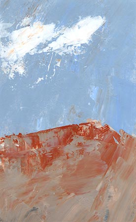 a painting on paper of a mountain.