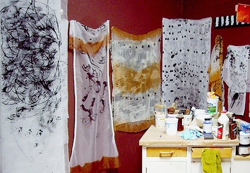 studio photo of silkworks in progress.