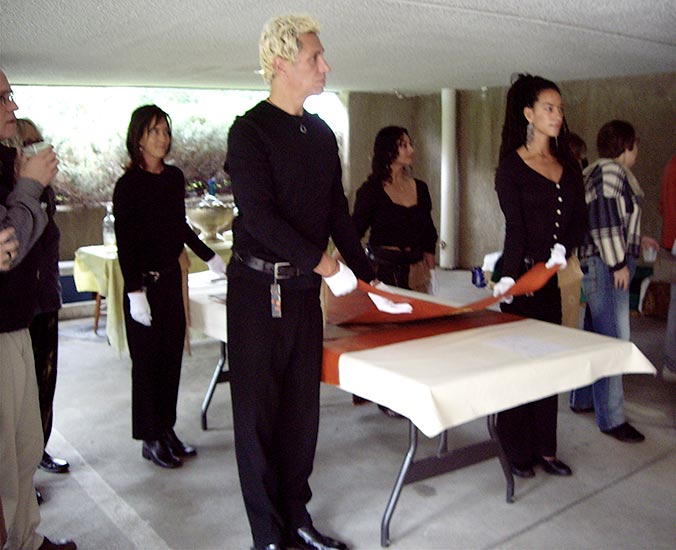 Photos of a performance installation called Something Between a Garment, a Being, and Skin.