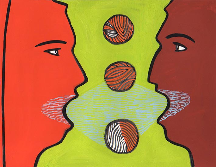 Joan Anderson and associates; painting on silk with found objects.