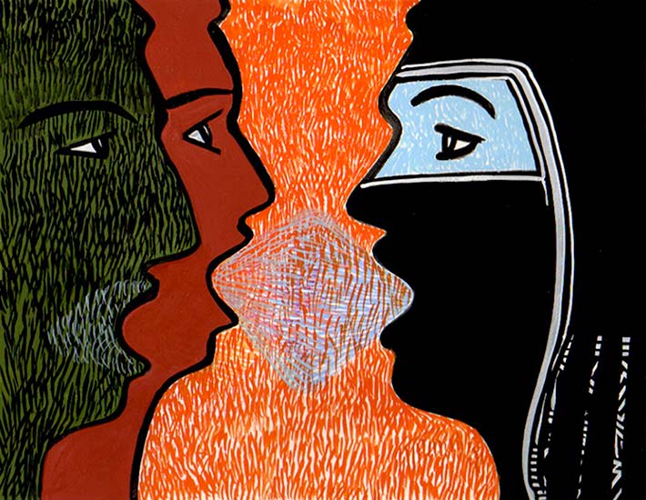 Joan Anderson and associates; painting on silk with found objects.